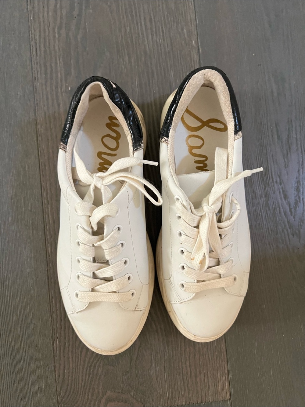 Sam Edelman Cream Lace-Up Sneakers with Black Heel
